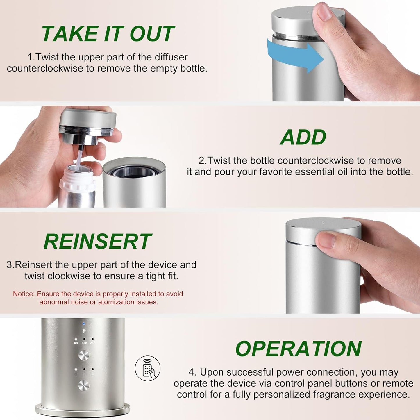 Waterless Essential Oil Diffuser Large Room Scent Diffuser for Home, Office, Hotel and Spas - Aromatherapy Diffuser Fragrance Oil Machine, Remote Control, Timer, Silver