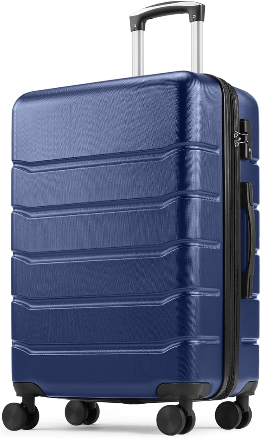Sweetcrispy Carry on Luggage, Hard Shell ABS Suitcase with Double Spinner Wheels, Lightweight Expandable Rolling Suit Case with TSA Lock, 28 Inch Navy Blue