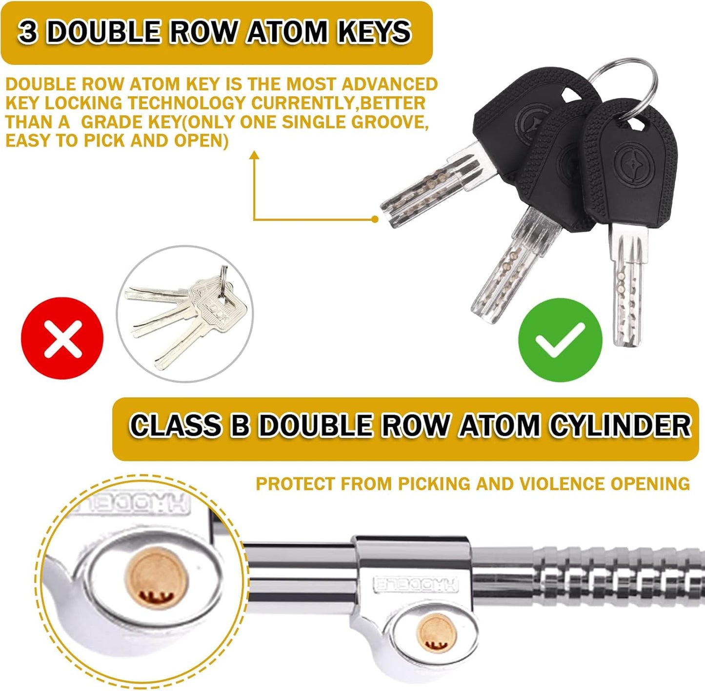 Tevlaphee Universal Steering Wheel Brake Lock Anti-Theft Retractable Double Hook Car Clutch Pedal Lock for Car Truck SUV Van Security with 3 Keys