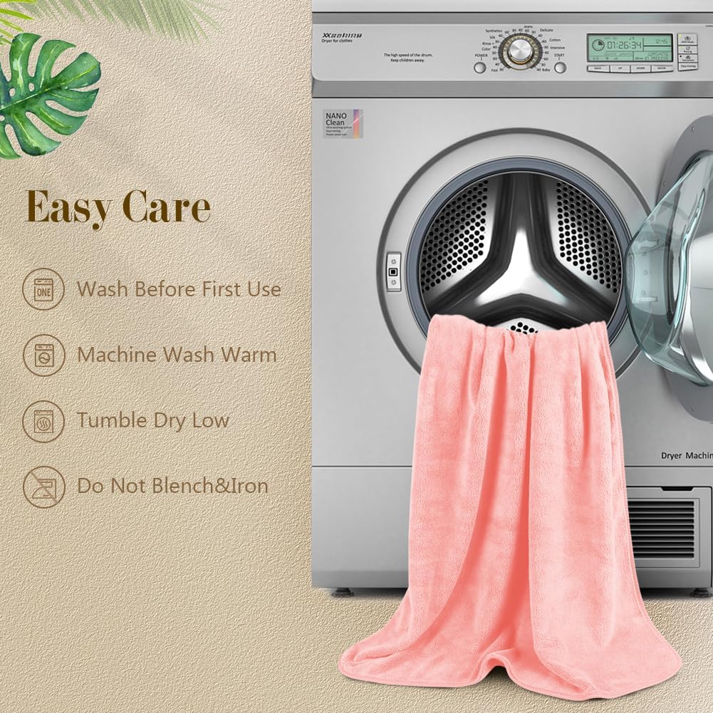 Orighty Microfiber Bath Towels Pack of 2(27'' x 54'') - Soft Feel, Highly Absorbent, Quick Drying for Body, Sport, Yoga, SPA, Fitness - Pink