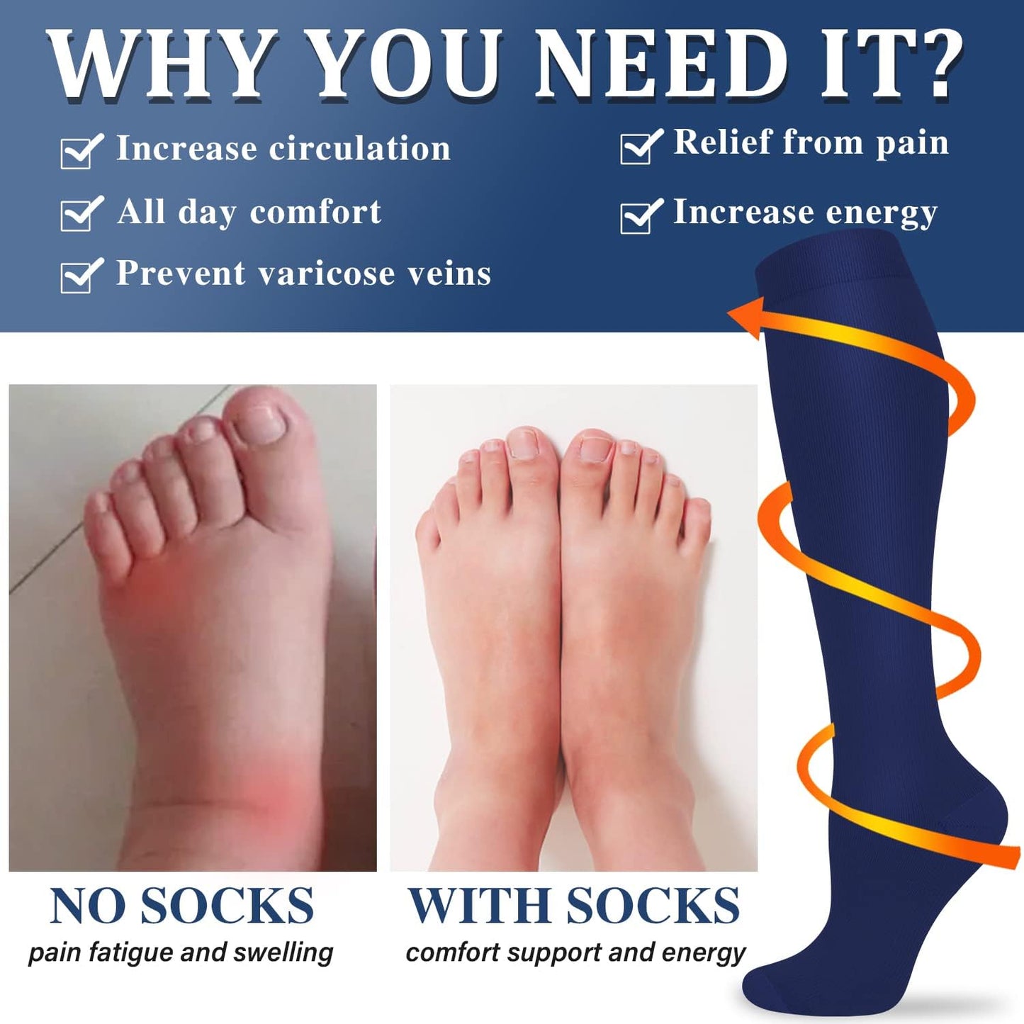 Compression Socks for Women and Men Circulation (3 Pairs) is Best Support for Running Athletic Cycling Hiking