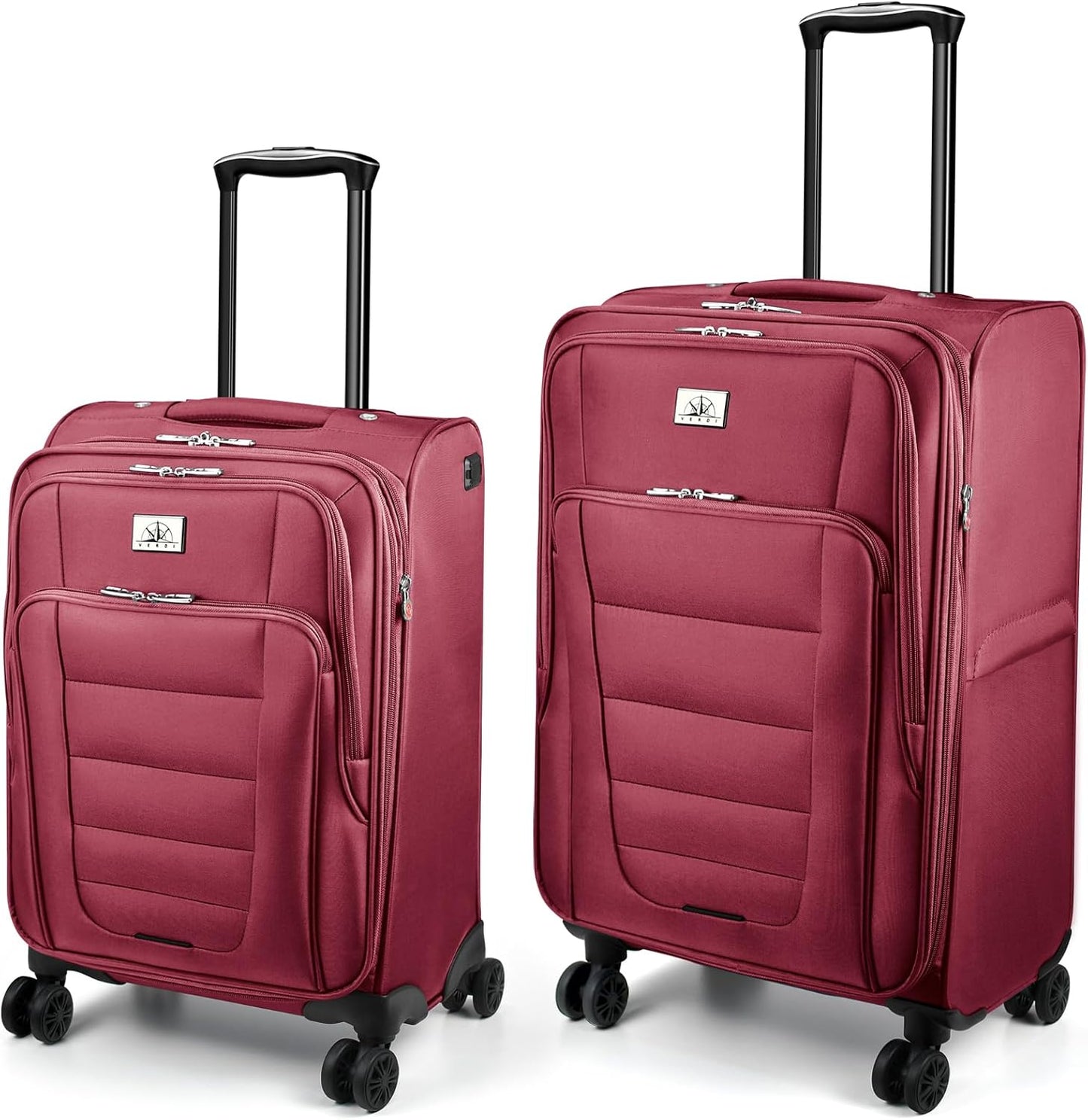 Verdi Luggage 2 Piece Set Suitcase Spinner Wheels Softshell Expandable, Carry On Luggage with USB Port (Burgundy, 2-Piece set(20/24))