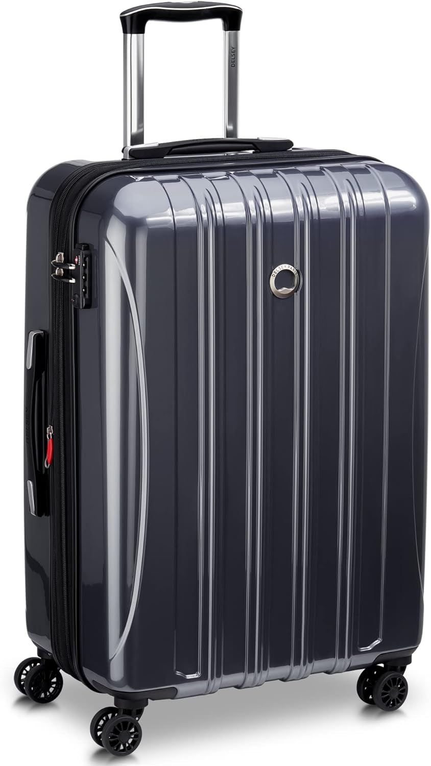 DELSEY PARIS Helium Aero Hardside Expandable Luggage with Spinner Wheels, Titanium, Checked-Medium 24 Inch