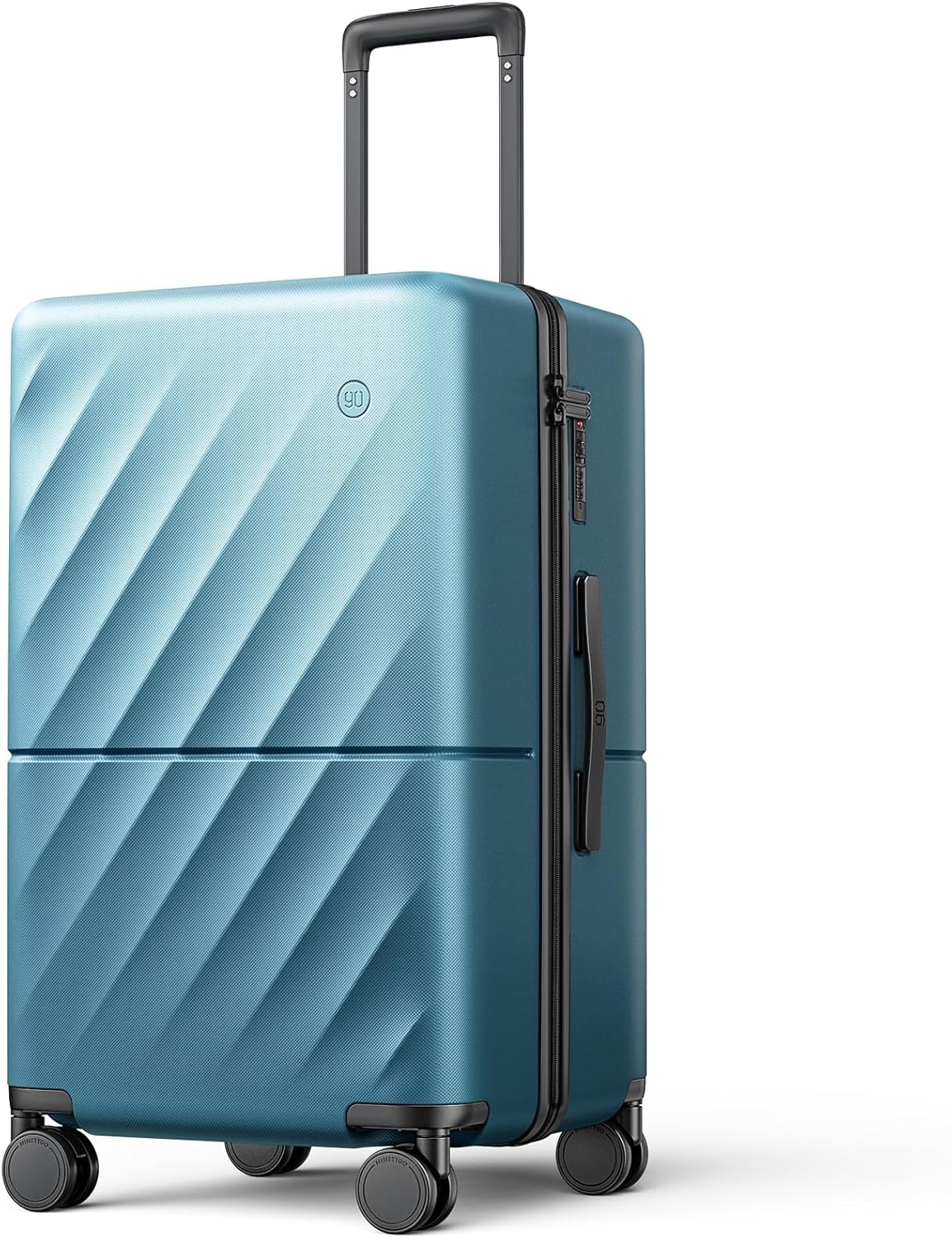 NINETYGO Trunk Luggage 24 Inch, Medium Checked Luggage with Double Spinner Wheels, Anti-Burst Zipper, Hard Case PC Suitcase, Lightweight Travel Luggage, TSA Approved (Topaz Blue, Hudson)