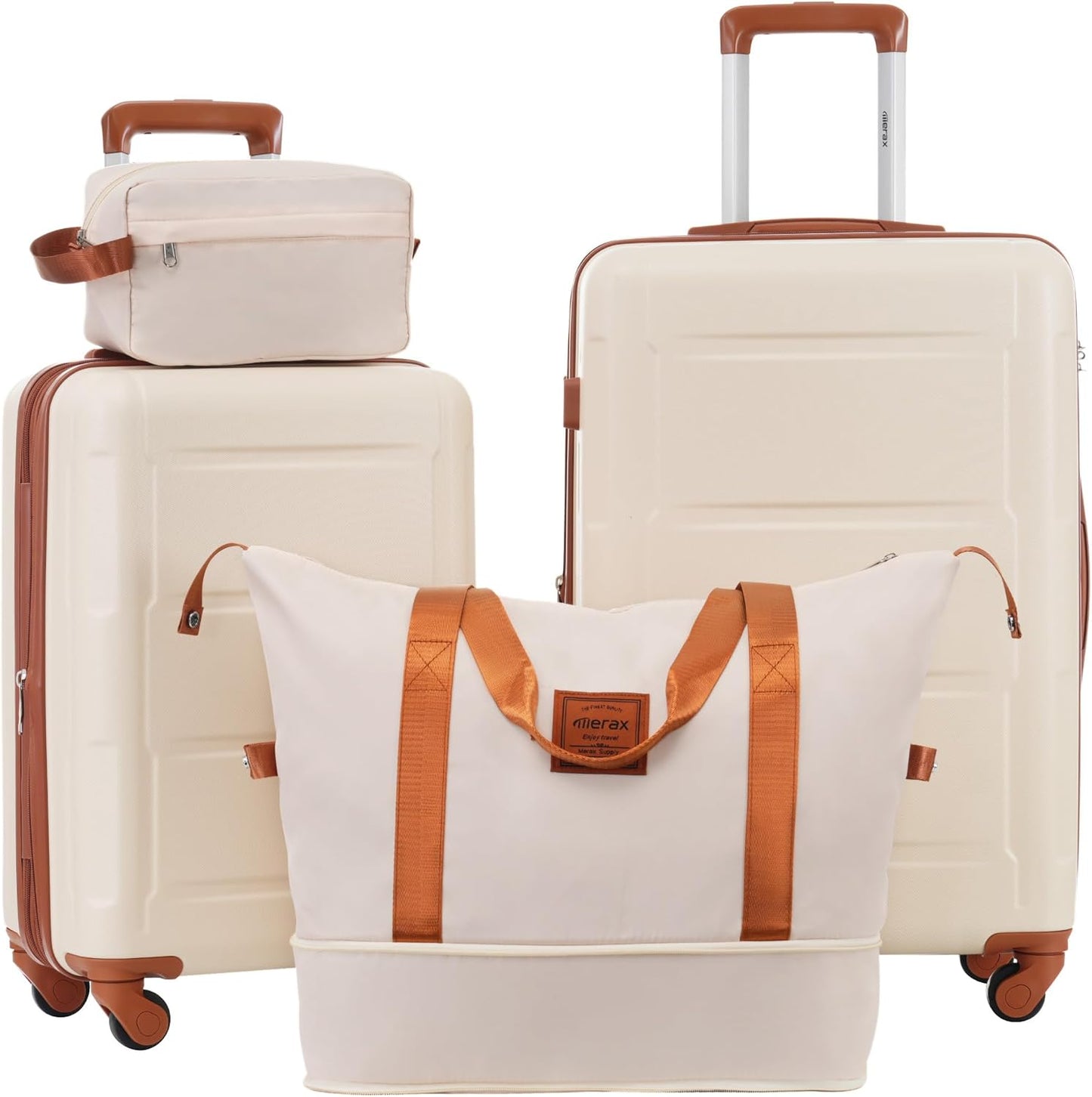 Merax Luggage Set 2 Piece Suitcase Sets with Spinner Wheel,Lightweight Hardside Expandable Travel Laggage with TSA Lock,Suitcase with Travel Bag(20"/24",Khaki & Brown)