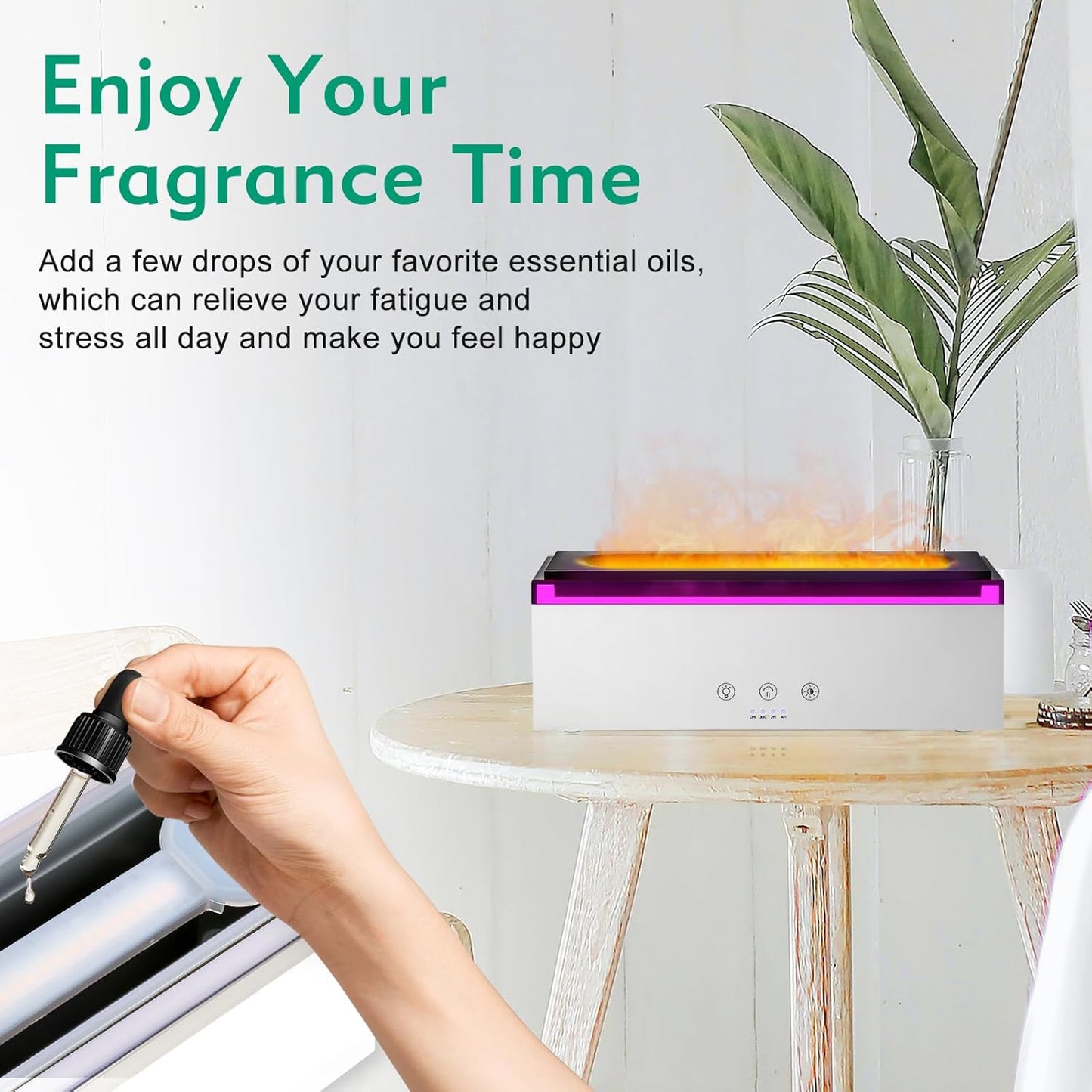 NEWYID Essential Oil Diffuser, Ultrasonic Full Touch Screen Flame Diffuser Humidifier with 17 LED Lights& 4 Timer Waterless Auto-Off, Aroma Diffuser for Large Room Home-White