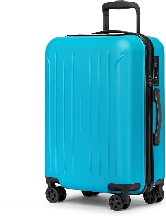 KYME 24-Inch Medium Luggage with Dual 360° Spinner Wheels Hardshell Checked TSA Approved Suitcase for Lightweight Travel (Ocean Blue, 24" Checked)