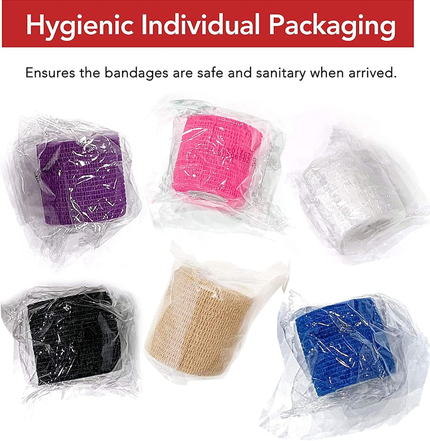 RISEN Cohesive Bandage 2” x 5 Yards, 6 Rolls, Self Adherent Wrap Medical Tape, Adhesive Flexible Breathable First Aid Gauze Ideal for Stretch Athletic