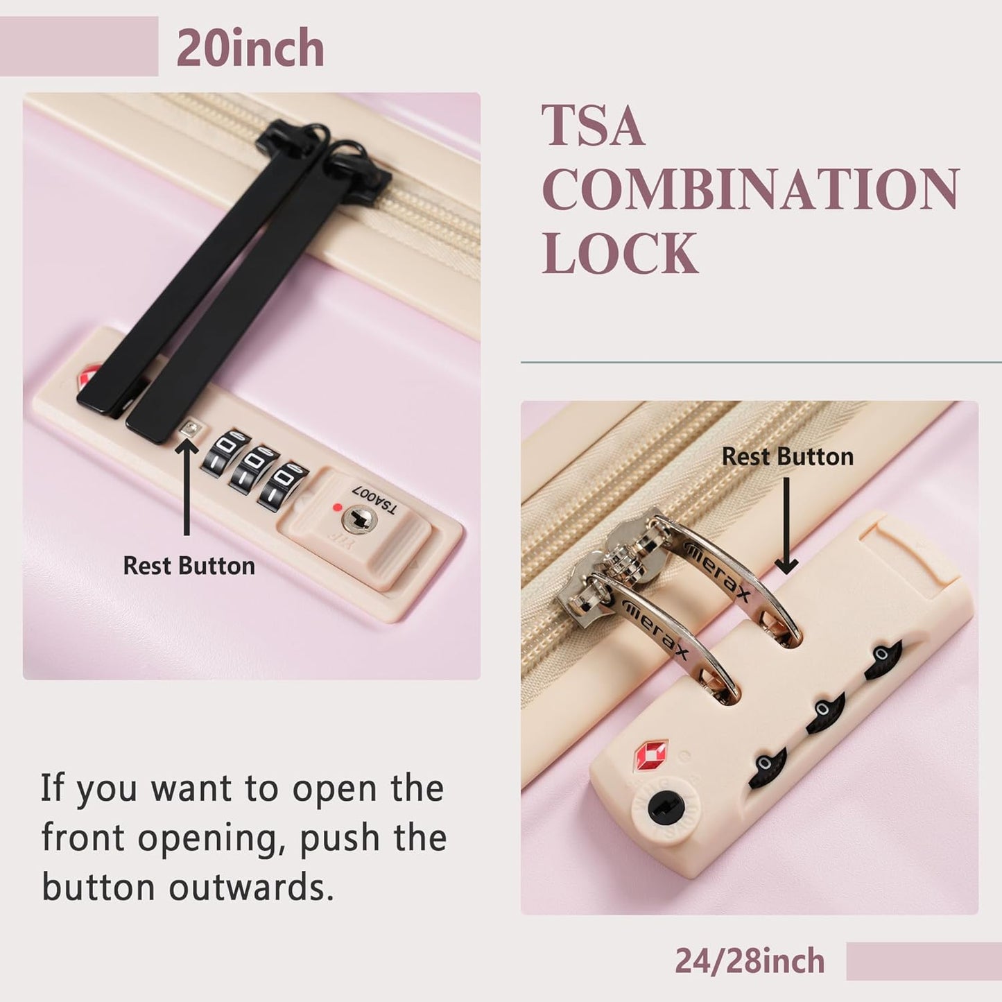 Merax Luggage Sets 3 Piece Front Opening, Hardside Lightweight Carry on Suitcase with Cup Holder USB Port,Durable Expandable Luggage with Bags Spinner Wheels and TSA Lock,Pink