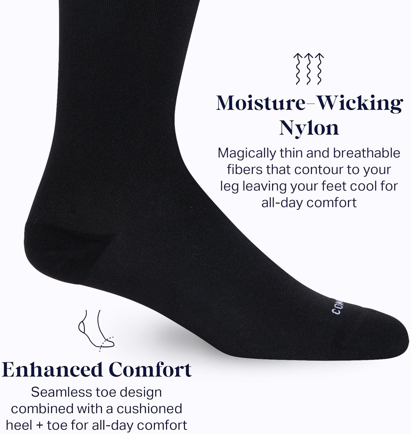 Comrad Nylon Knee High Socks - 15-20mmHg Graduated Compression Socks - Soft & Breathable Support Unisex Socks