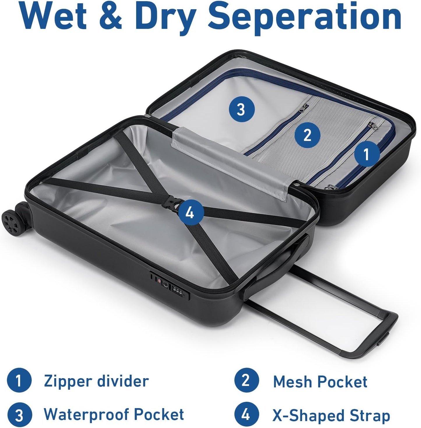 KYME Carry on luggage 22x14x9 Airline Approved Suitcase Hardshell With Double Spinner Wheels, PC+ABS TSA Lock Travel Luggage (Black, 20" Carry On)