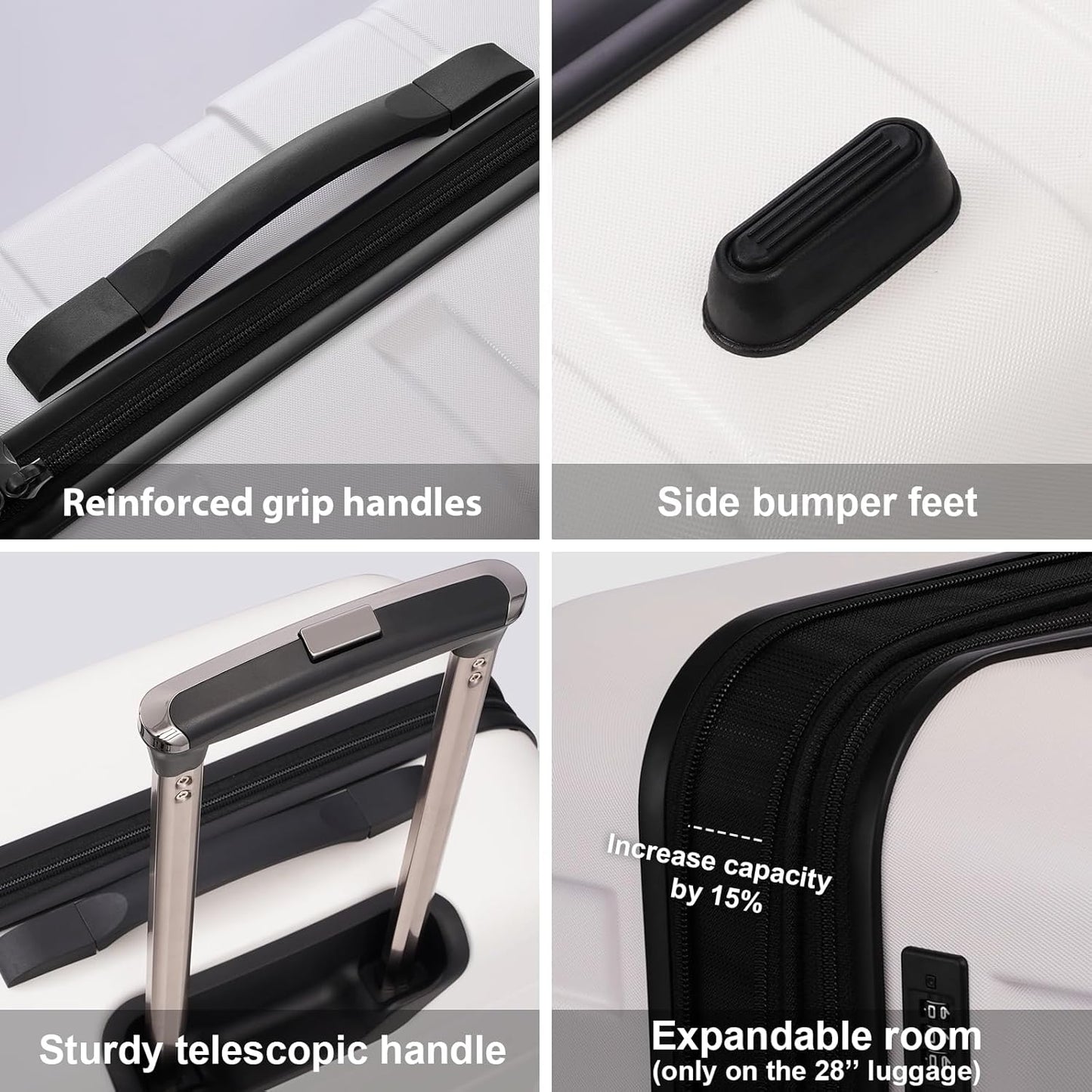 Coolife Luggage PC+ABS Expandable Hardshell Suitcase with TSA Lock, Spinner Checked Lightweight (White, 28in)