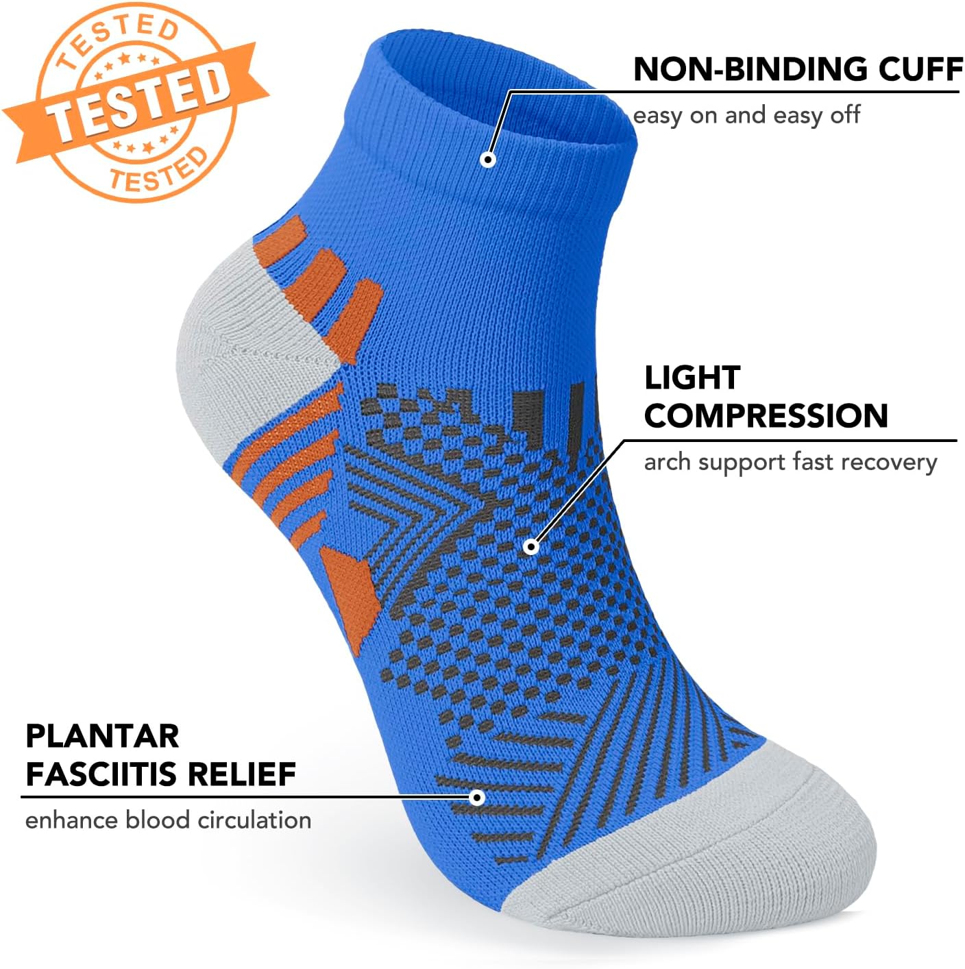 5 Pairs Copper Compression Socks for Women & Men - Ankle Plantar Fasciitis Arch Support Running Socks for Athletic