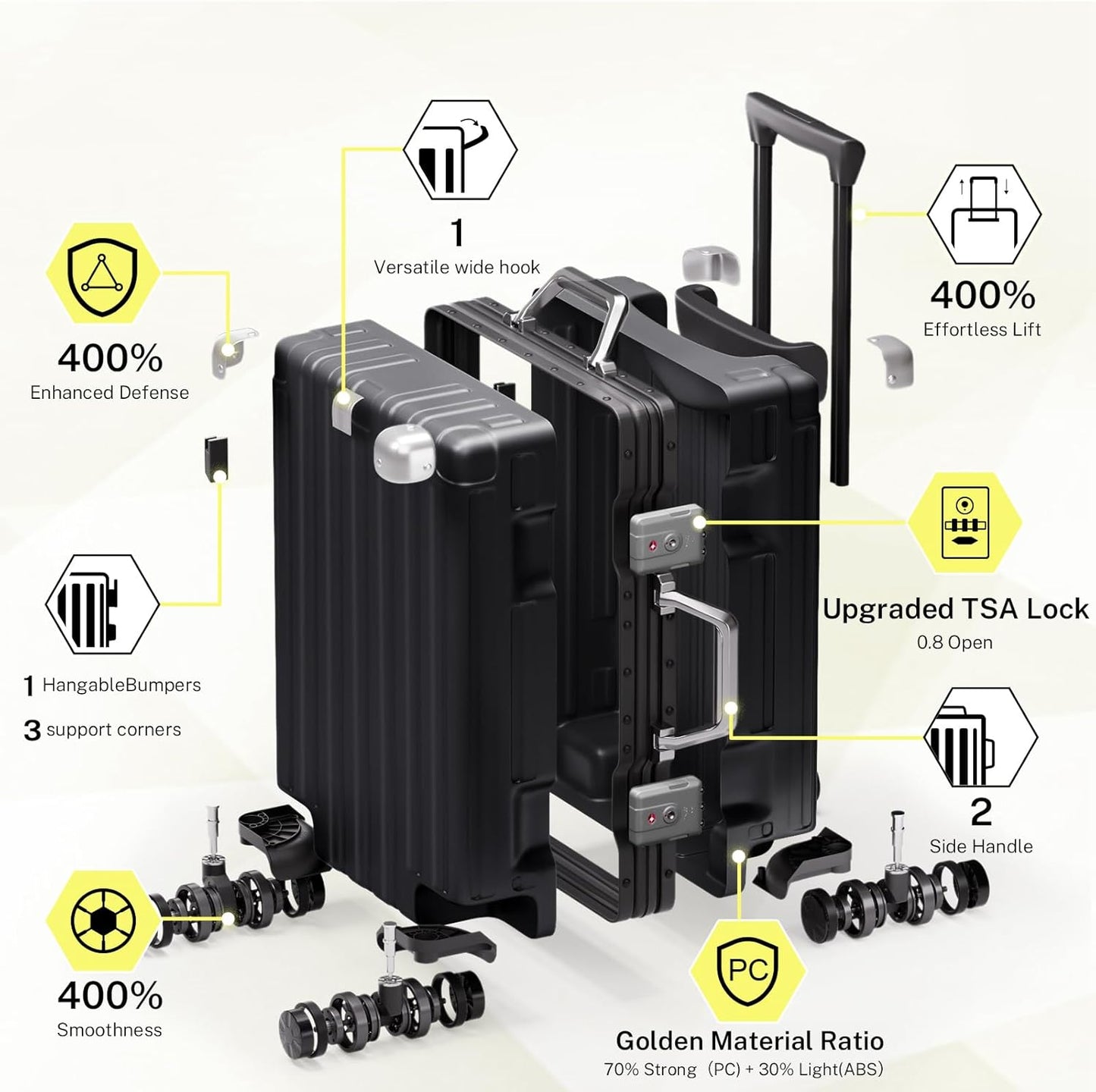 Krute Luggage 24 Inch Aluminum Frame Zipperless Suitcase with Spinner Wheels Checked Luggage PC+ABS Lightweight Hardshell
