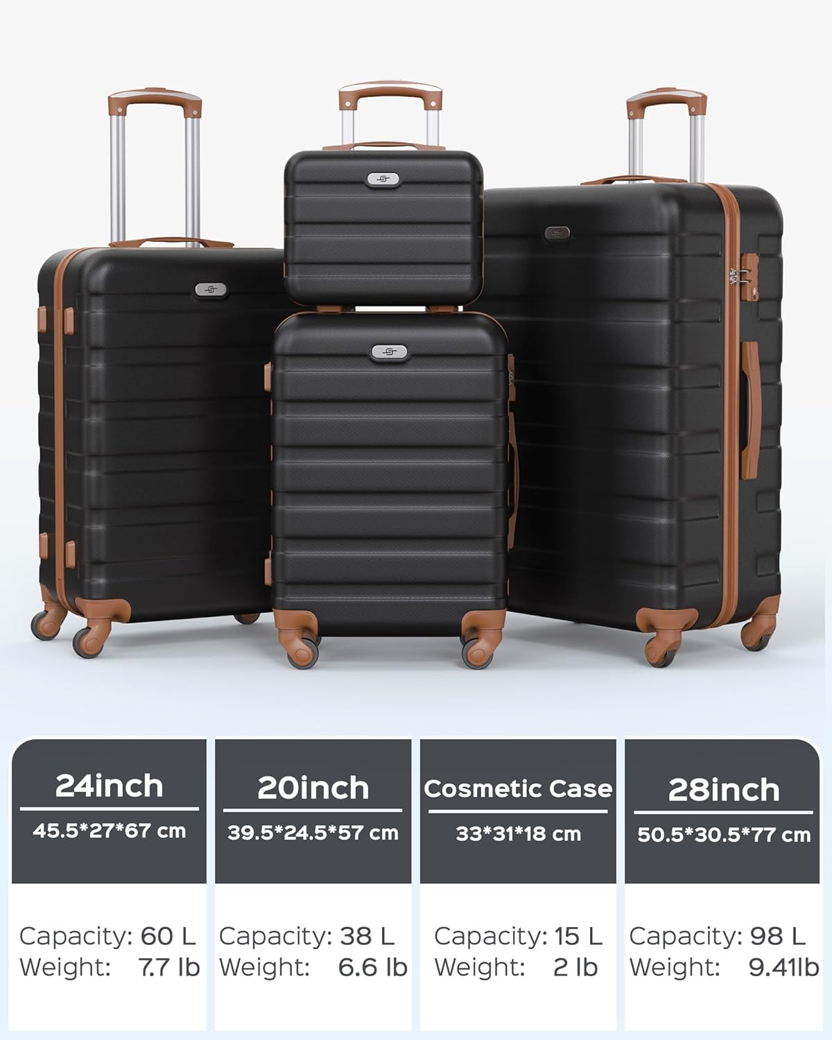 Suitour Luggage Sets 6 Piece, Hard Shell Lightweight Suitcases with Spinner Wheels for Family Travel Suitcase Set