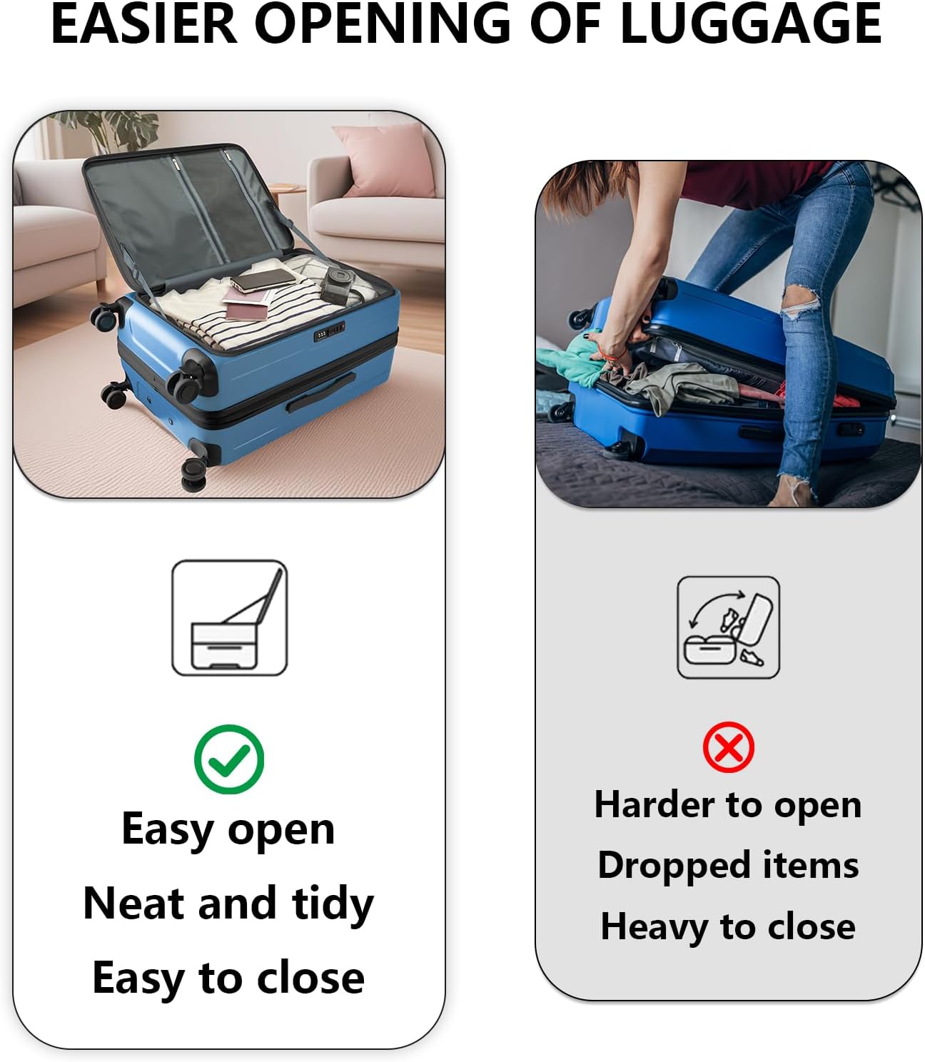 24-inch Top Opening Luggage with 360° Silent Wheels, TSA Lock, Collapsible Cup Holder & Bag Hook - Lightweight Hardshell Suitcase for Business Travel & Vacation(Blue)