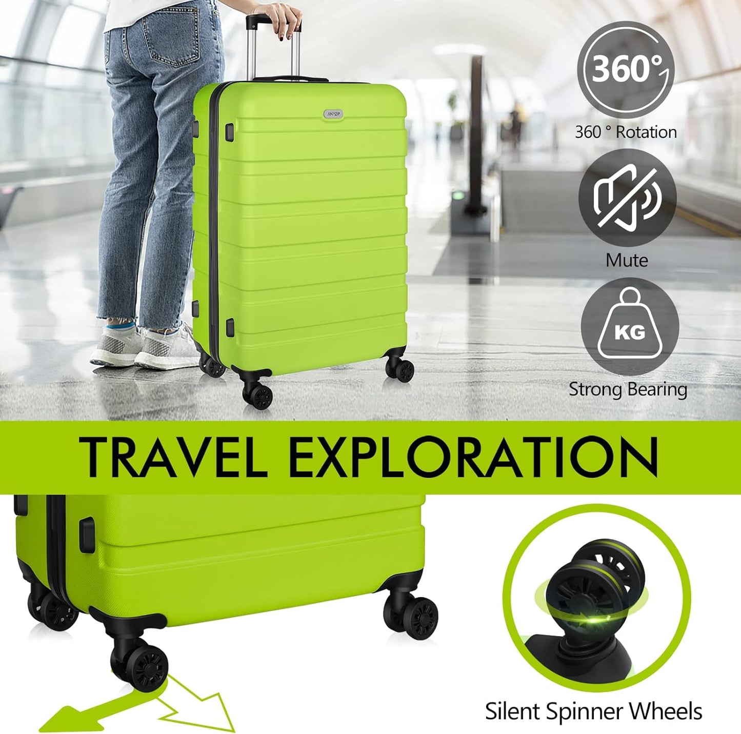 AnyZip Luggage PC ABS Hardside Lightweight Suitcase with 4 Universal Wheels TSA Lock Checked-Large 30 Inch Apple Green