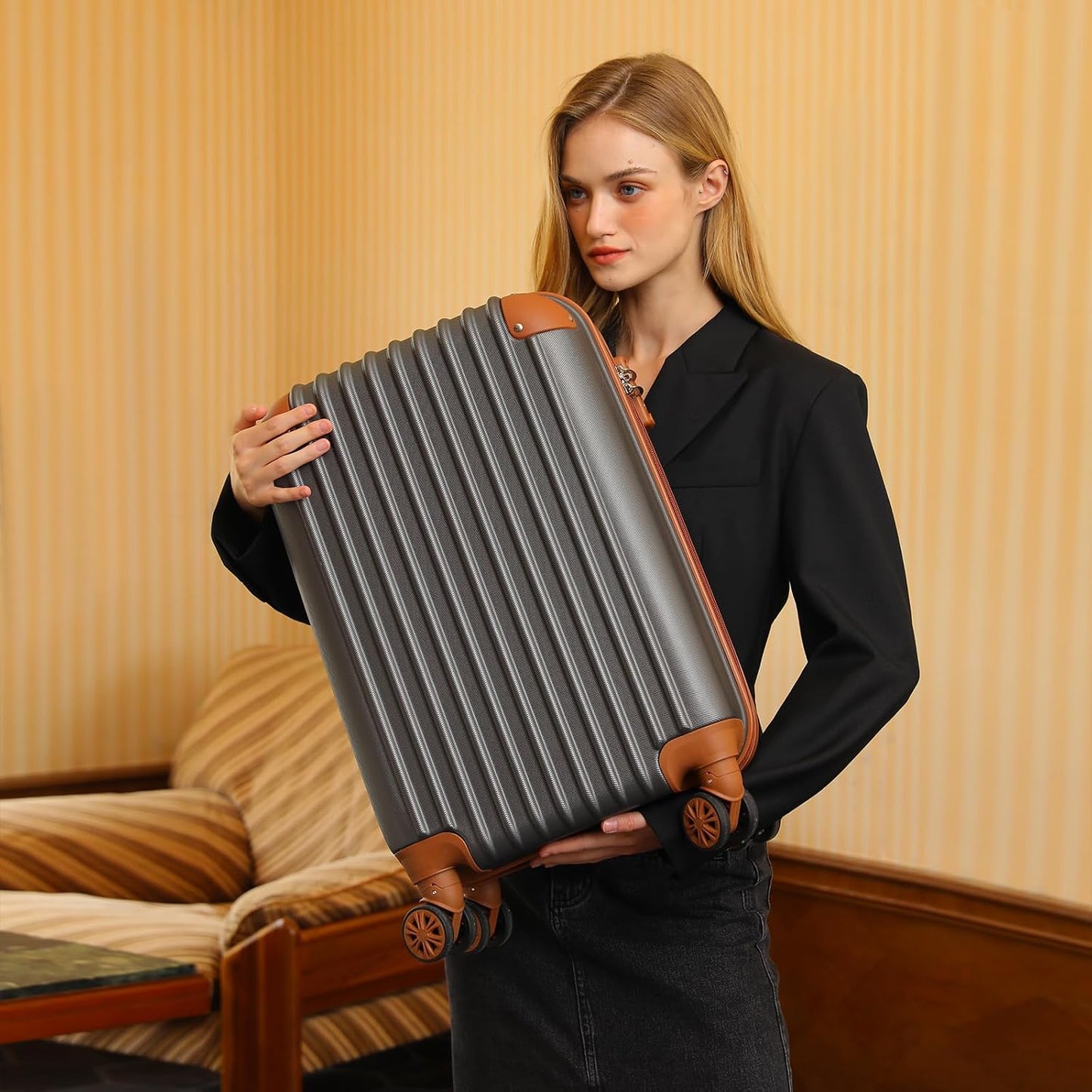 Carry On Luggage Sets 3 Piece, 20 Inch Luggage 22x14x9 Airline Approved with Wheels and TSA Lock, ABS Lightweight Hardshell Travel Suitcase Set with Duffel Bag Travel Bag for Men Women