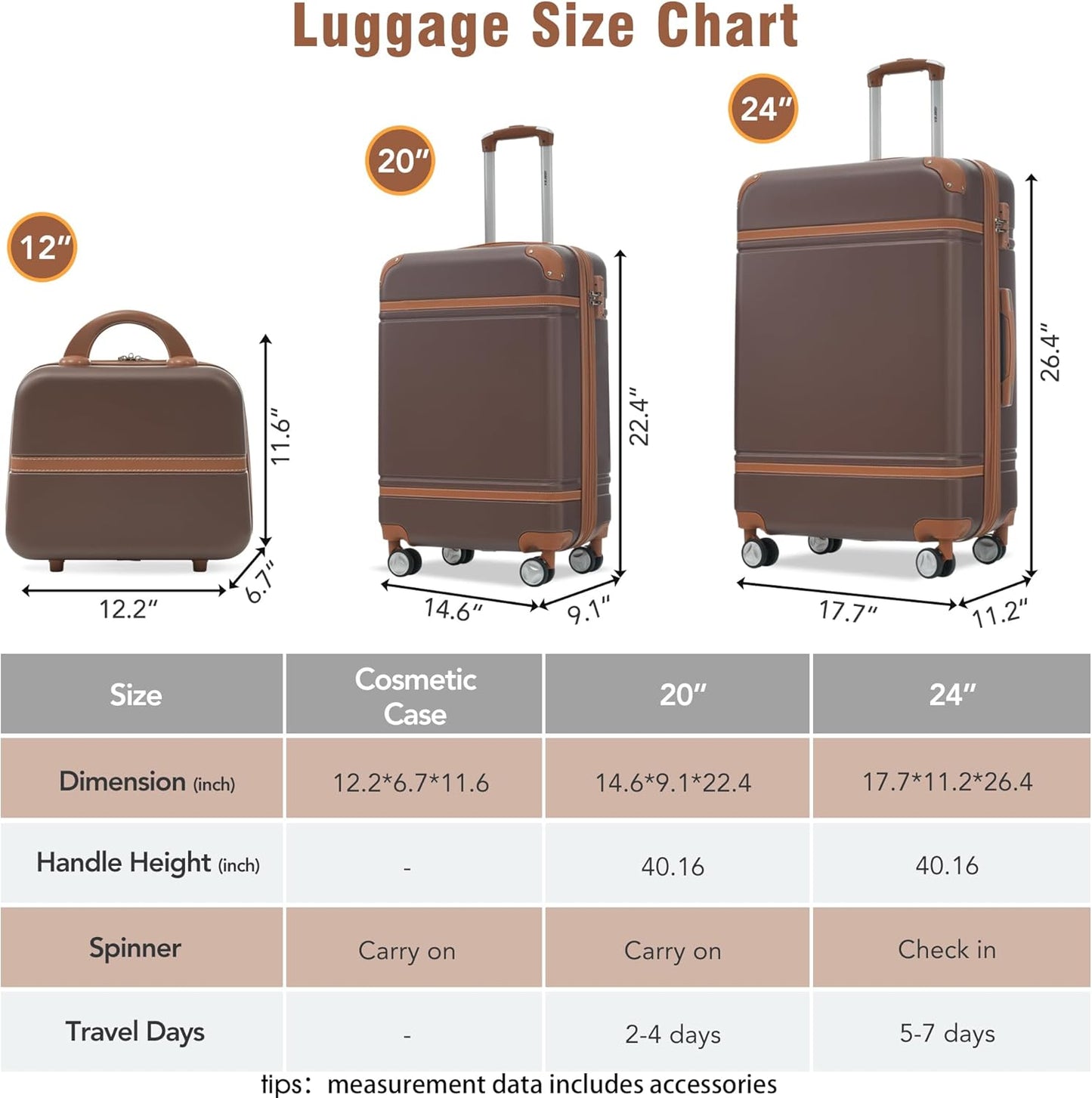 Merax Luggage Set 2 Piece Suitcase Set with Cosmetic Case Expandable Spinner Wheels Vintage Luggage Sets (Brown,20"+24")