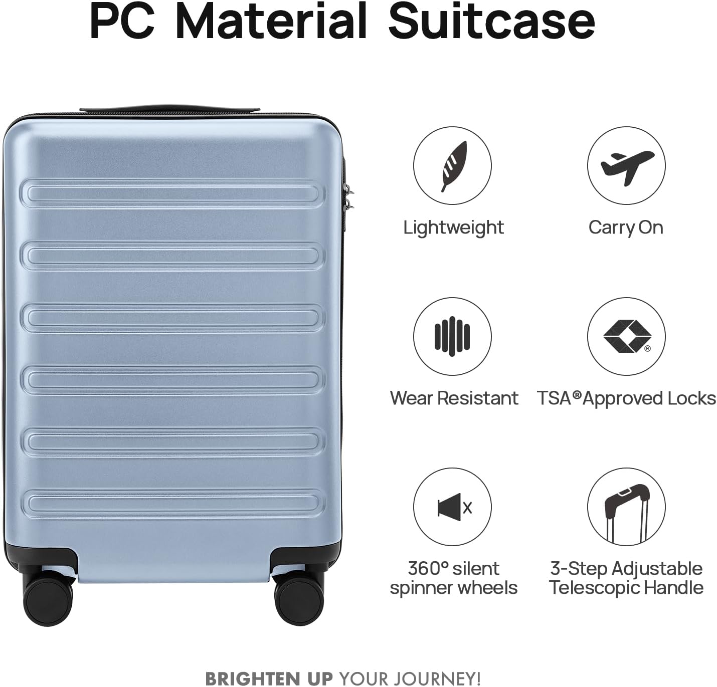 NINETYGO Carry On Luggage 22x14x9 Airline Approved, 20 Inch Luggage with Smooth Double Spinner Wheels, Hard Shell PC+ABS Suitcase Carry-On, Lightweight Travel Luggage, TSA Approved (Blue, Andes)