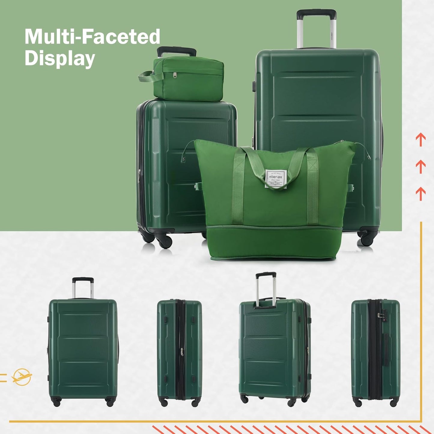 Merax Luggage Sets 2 Piece Suitcase Set, Hardshell 20 IN & 28 IN Suitcase Set with Duffel Bag, Travel Suitcases with Spinner Wheels and TSA Lock(Green)