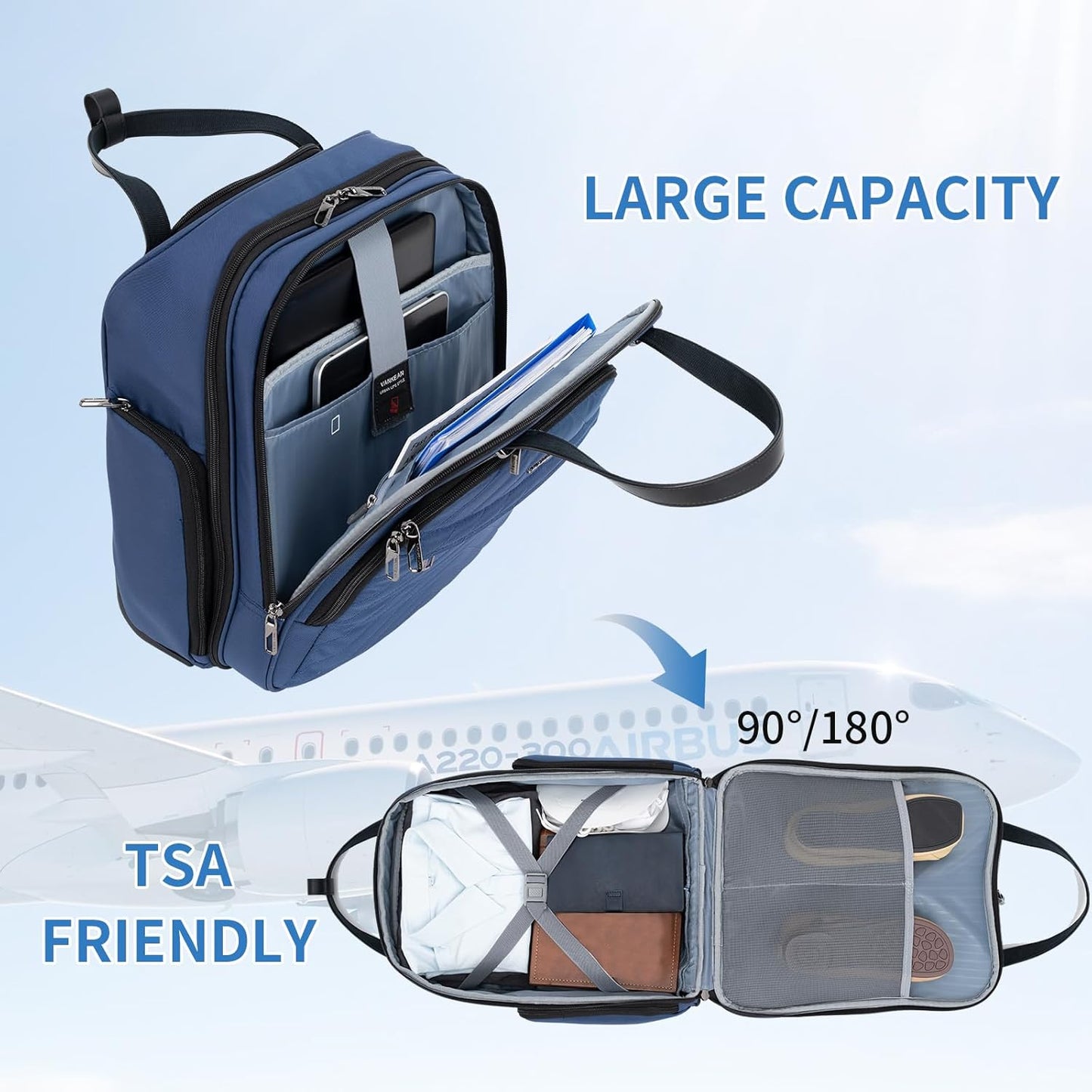 VANKEAN Carry On Underseat 16-inch Multi-functional Underseater Lightweight Overnight Suitcase with Wheels Roller Case for Women Men Travel Business, Haze Blue