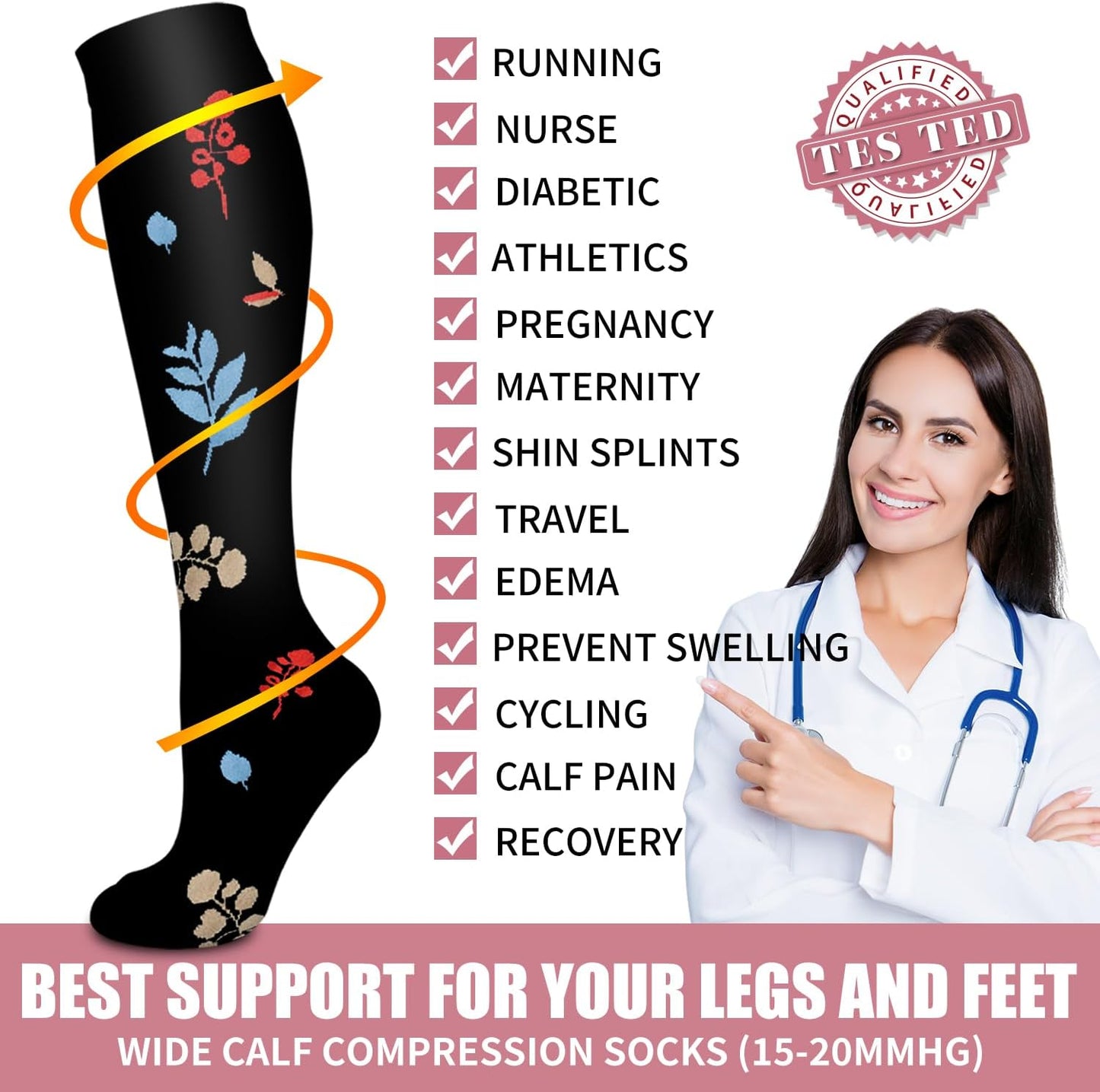Bluemaple Compression Socks for Women & Men Circulation (6 Pairs) 15-20 mmHg is Best Support for Athletic Running Cycling