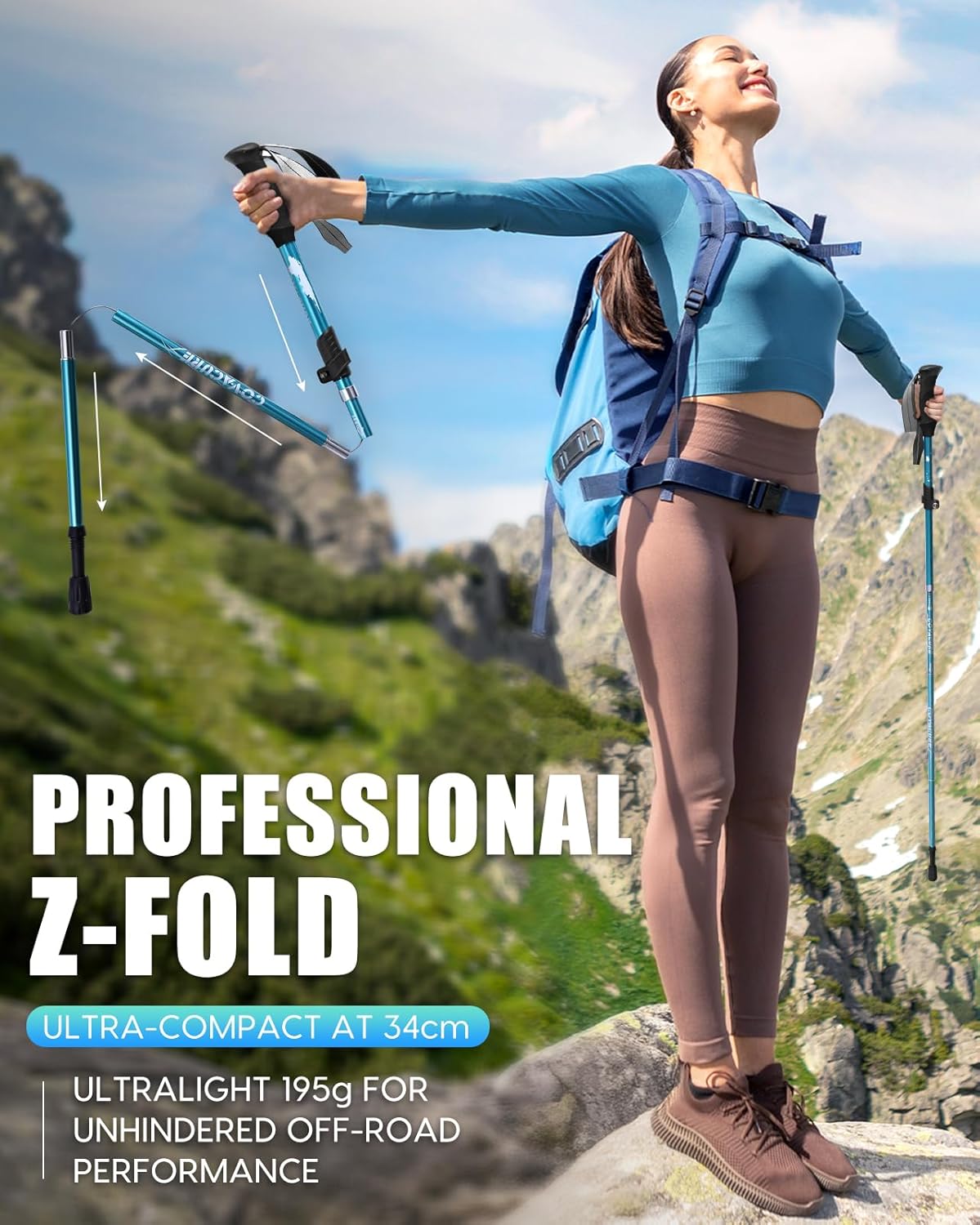 Covacure Hiking Poles Collapsible Trekking Poles - Aluminum Alloy 7075 Walking Sticks for Hiking with Telescopic & Foldable Tri-fold Design Hiking Gear for Women Men, Hiking, Camping, Climbing