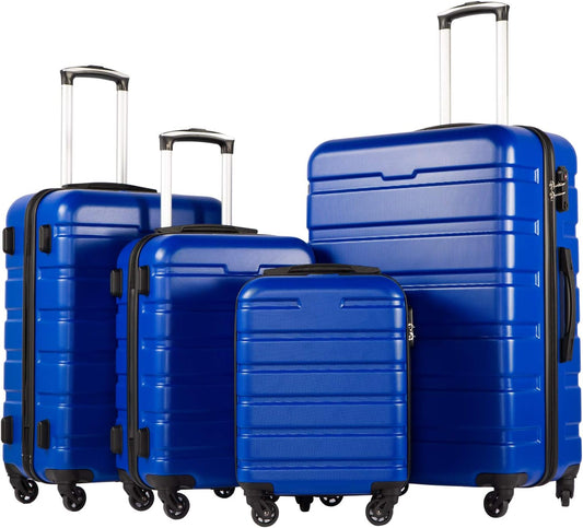 Coolife Luggage 4 Piece Set Suitcase Spinner Hardshell Lightweight TSA Lock (family set-blue1)