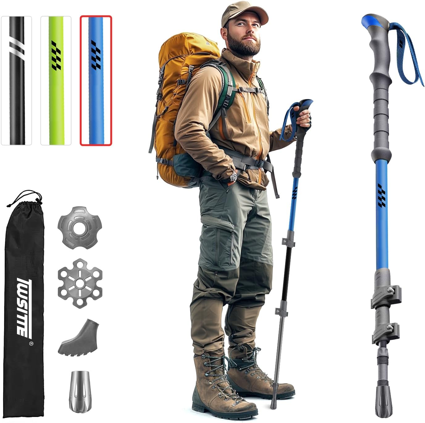 Collapsible Hiking Poles, Lightweight Aluminum Adjustable Walking Poles,Carbon Fiber Trekking Poles with Flip Lock and EVA Grips Suitable for All Kinds of Travel