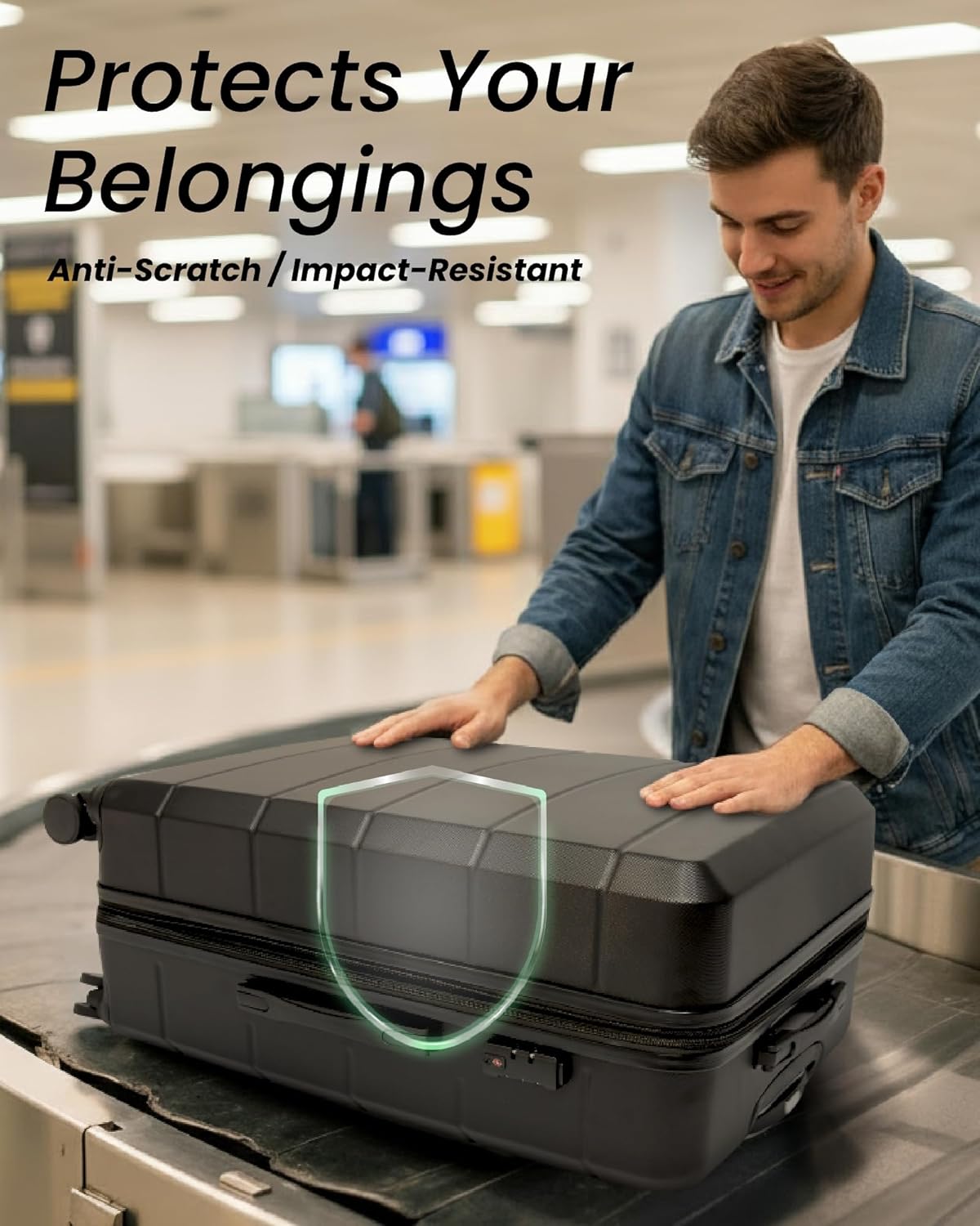 28 Inch Luggage, Expandable Hardside Large Checked Suitcases with Wheels, Black