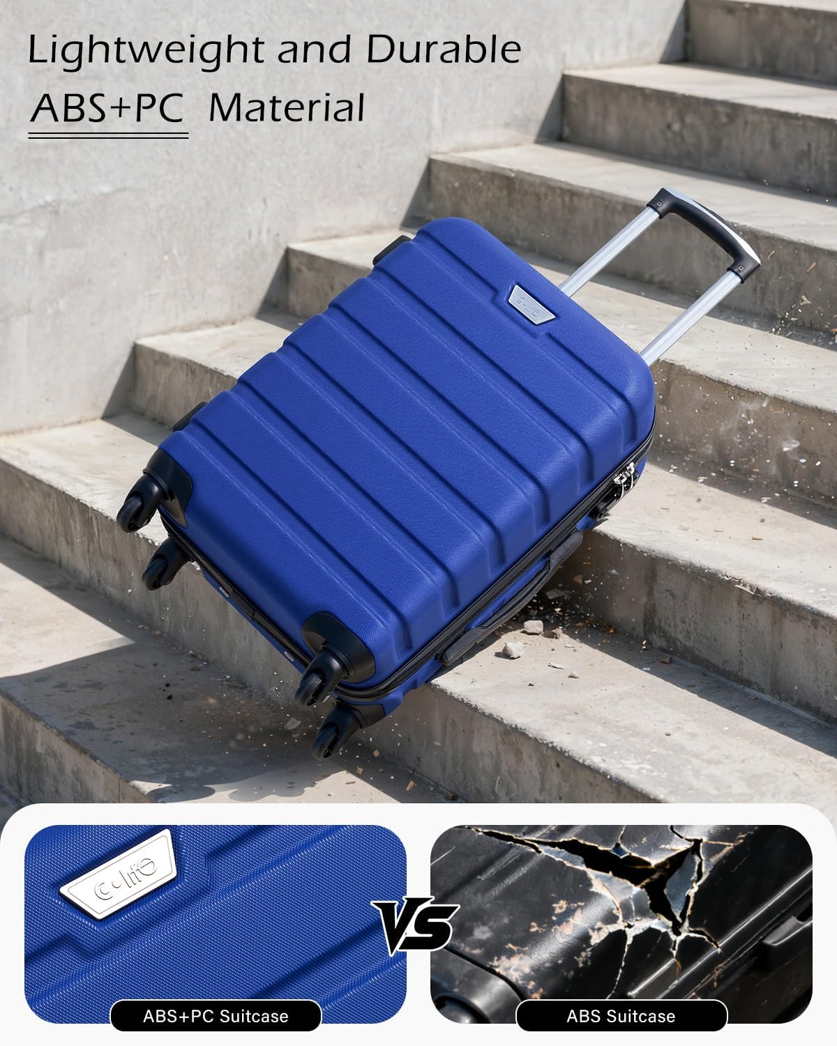 Coolife 3-Piece Lightweight Hardside Spinner Luggage Set with TSA Lock