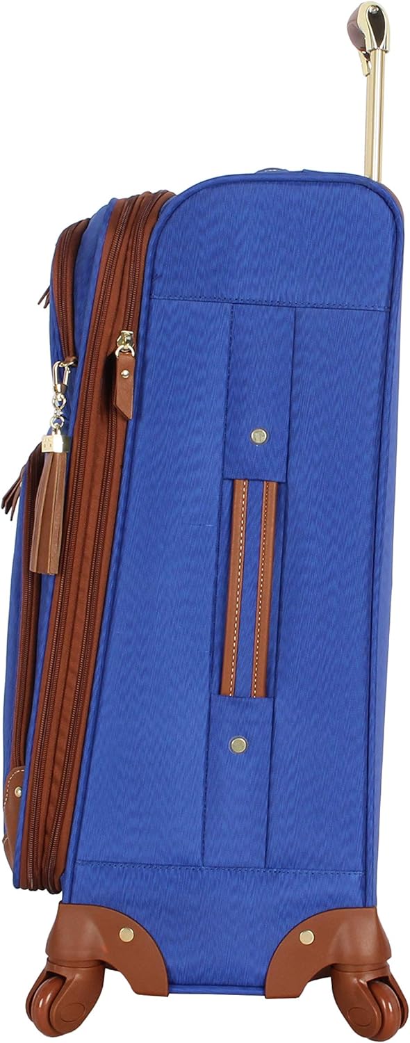 Steve Madden Designer Luggage Collection - Expandable 24 Inch Softside Bag - Durable Mid-sized Lightweight Checked Suitcase with 4-Rolling Spinner Wheels (Global Blue)