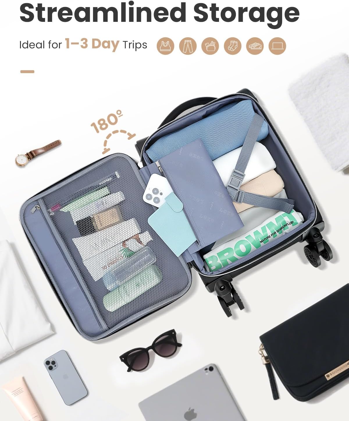 Underseat Carry On luggage Airline approved, 16-inch Softside Underseater Travel Suitcases with Wheels Lightweight Overnight Bag Small Rolling Carry-on for Women,Black