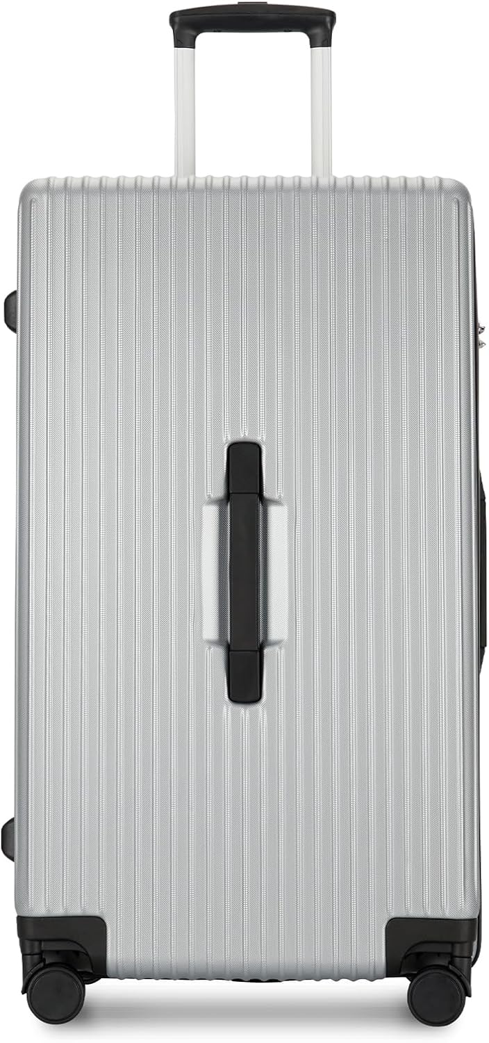 PRIMICIA GinzaTravel Trunk Luggage, 28 Inch Luggage with Spinner Wheels, Scratch resistant texture Lightweight PC material with TSA Lock (Star Silver)