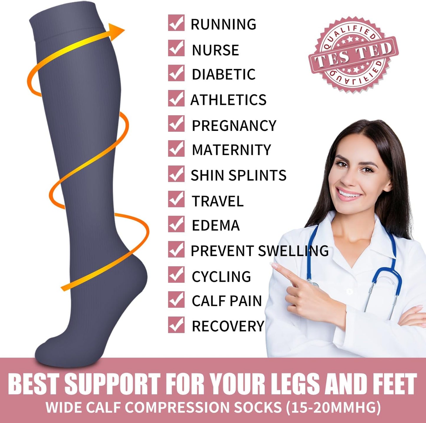 Bluemaple Compression Socks for Women & Men Circulation (6 Pairs) 15-20 mmHg is Best Support for Athletic Running Cycling