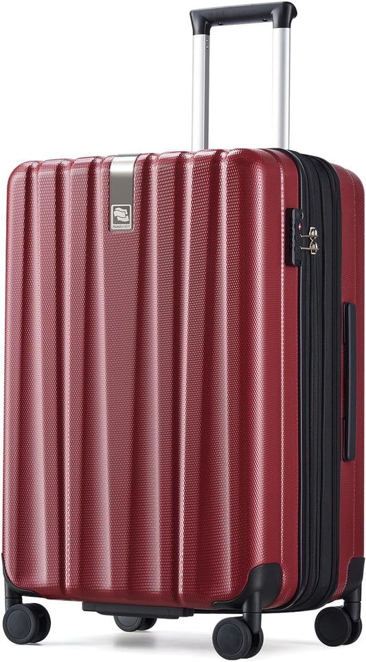 Hanke 24 Inch Expandable Checked Luggage Lightweight PC Hard Case Luggage Suitcases with Wheels TSA Luggage Rolling Large Suitcase Travel Luggage Bag for Go to University(Burgundy)