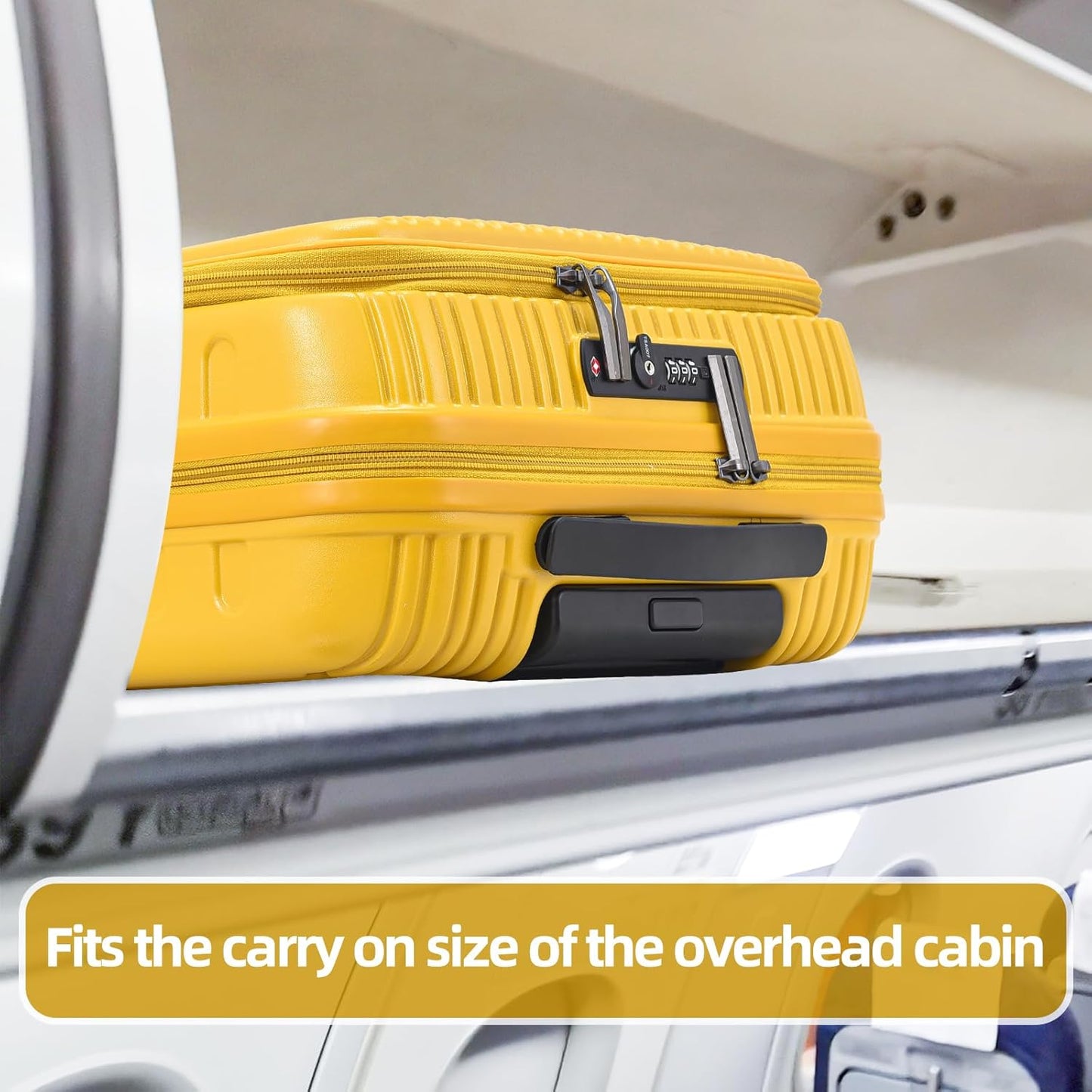 2 Pieces 20/29 Luggage Sets, 20 Inch Cabin Luggage with Front Pocket & 29 Inch Side Opening Suitcase, Ligthweight ABS+PC Hardshell, TSA Lock with HINOMOTO 360° Wheels, Yellow