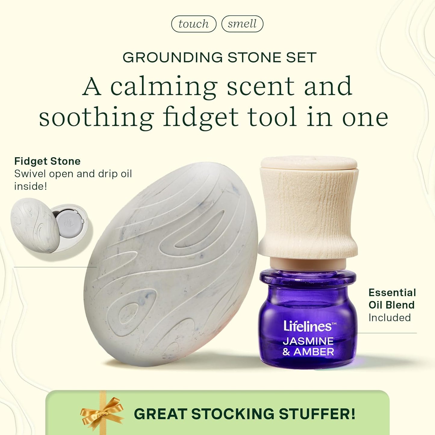 Lifelines Scent-Infused Grounding Stone & Oil Blend Gift Set - Fidgets for Tweens, Teens & Adults with Essential Oil Blend - Stocking Stuffers, White Elephant for Christmas