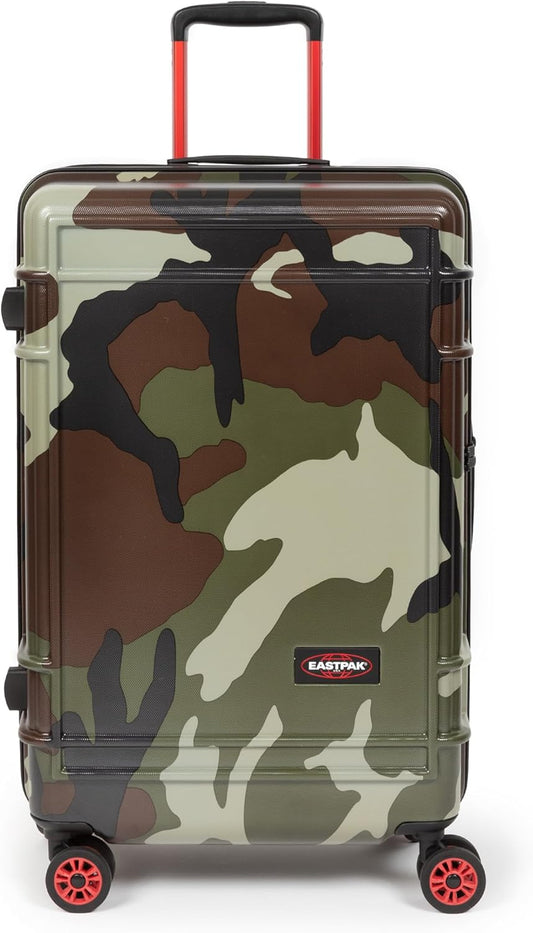 EASTPAK Resist'R Zip L – 90L Hardshell Suitcase with Dual Compartments, TSA Lock, Silent 360° Spinner Wheels & Water-Resistant Design, Camo