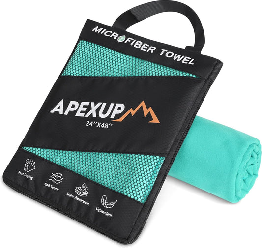 APEXUP Microfiber Travel Towel, Ultra Absorbent Quick Dry Towels, Lightweight Gym Sports Camping Towel for Workout, Yoga, Beach, Shower, Swimming (48"×24", Mint Color)