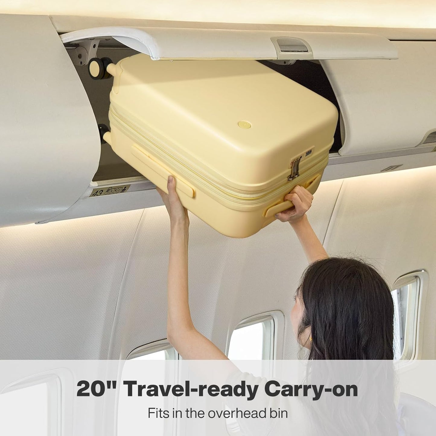 mixi 20 Inch Large Expandable Carry on Luggage Suitcase with Spinner Wheels, Hardside Rolling Travel Suitcase PC with TSA Lock, Lark Yellow