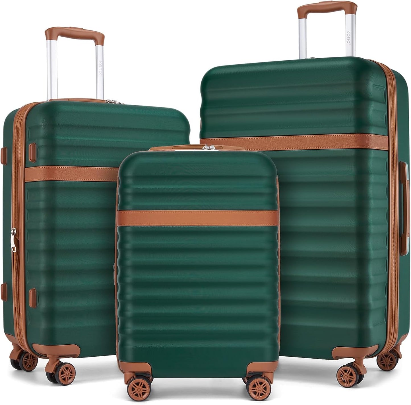 Kono Luggage Set 3 Pieces Expandable PC ABS Durable Suitcase Hardside with Double Spinner Wheels Tsa Lock Green(20in/24in/28in)
