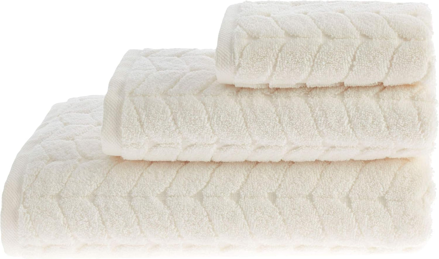 BAGNO MILANO Turkish Bath Towels, Soft Plush Jacquard Luxury Bath Towels, Quick Dry Towel Set (Cream, 3 pcs Towel Set)