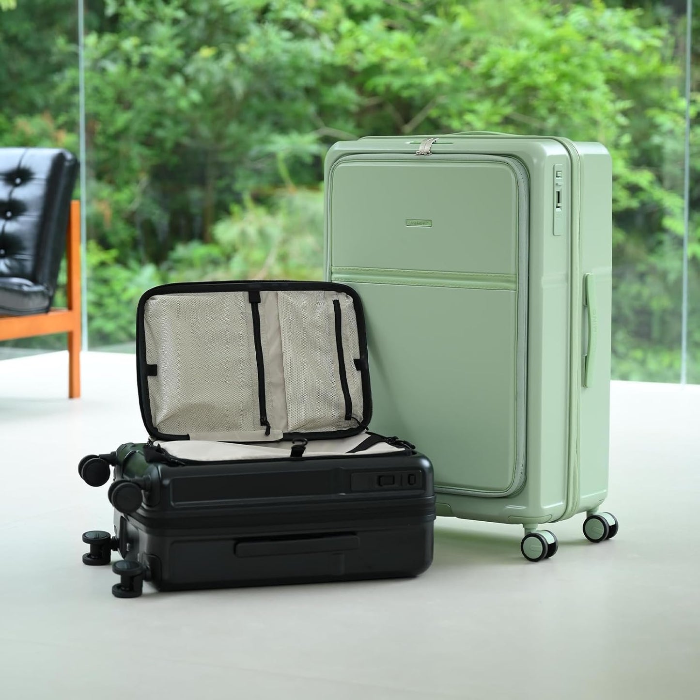 ROAMING Expandable 28-Inch Checked Luggage with Mute Brake Wheels Airline Approved Hard Shell Suitcases with Front Pocket Top Opening Luggage with TSA Lock for Short Business Travel, Jade cyan