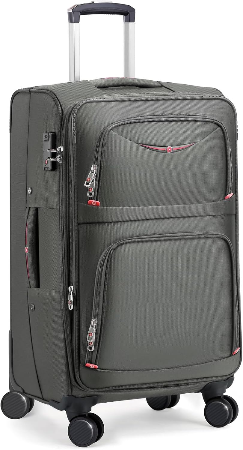 Softside Expandable Luggage with 4 Spinner Wheels, Durable Checked-Luggage Suicase (Gray, 29-Inch)