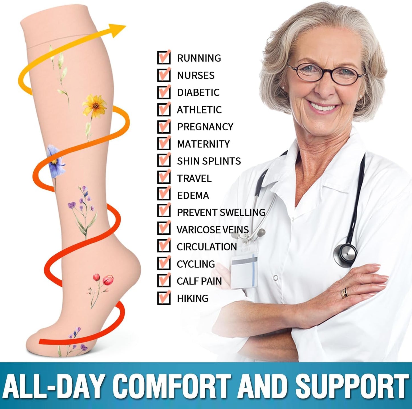 6 Pack Copper Compression Socks for Women and Men Circulation-Best Support for Medical, Running,Nursing,Athletic