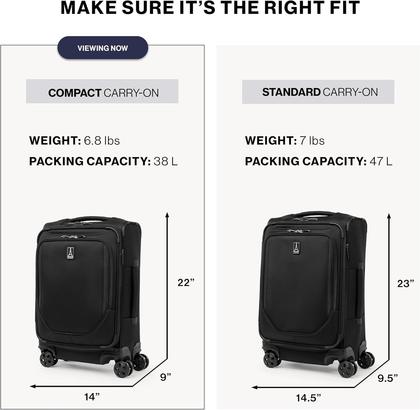 Travelpro Crew Classic Lightweight Softside Expandable Carry on Luggage, 8 Wheel Spinner Suitcase, Men and Women, Compact Carry On 20-Inch, Titanium Grey