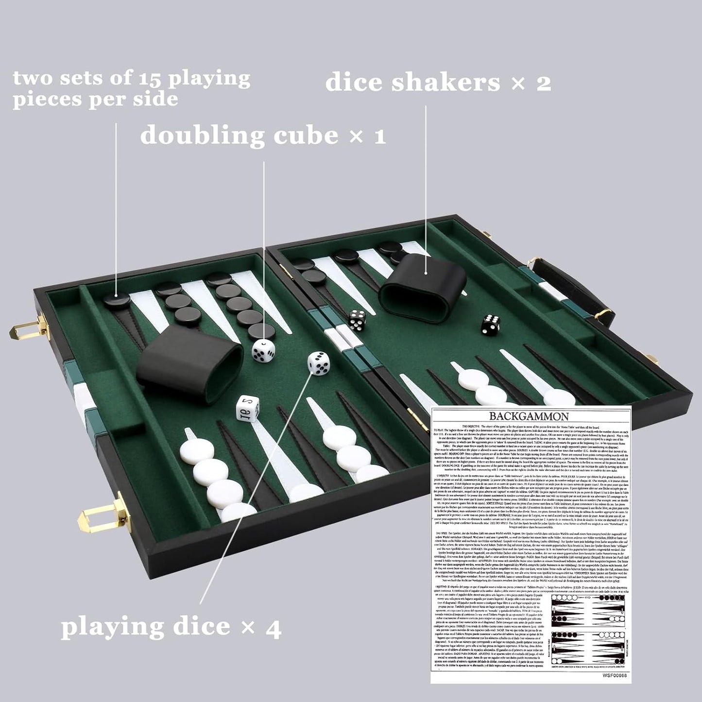 Backgammon Set - Classic Board Game with Premium Leather Case - Portable Travel Strategy Backgammon Game Set for Adults, Kids - Suitable as (15inch, Black)