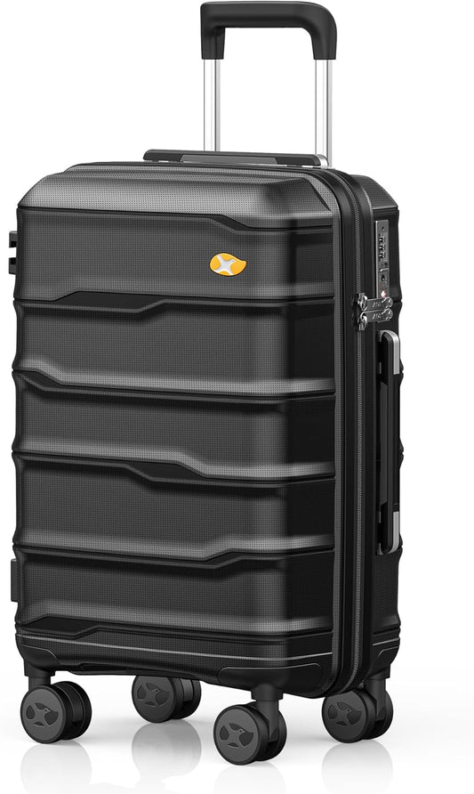 MGB 20" Carry on Luggage Airline Approved with Durable Spinner Wheels, Lightweight Hard Shell Suitcase for Weekender, Men and Women, Natural Black